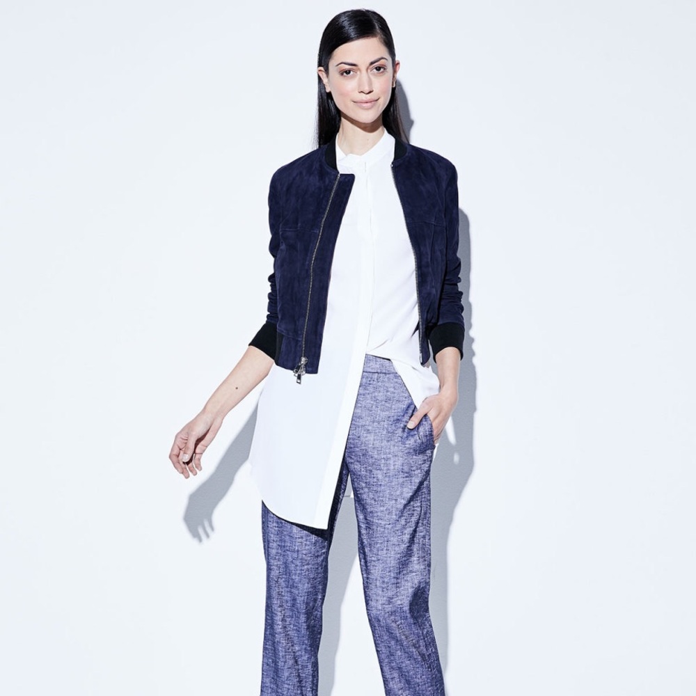 Theory Daryette S. Benna Suede Bomber Jacket SZ P